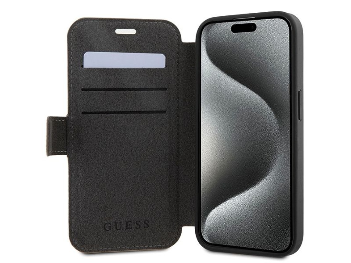 Capa Guess 4G com logo metálico para iPhone 15 Pro - marrom