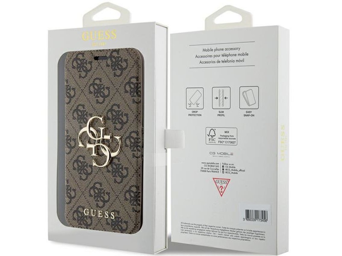 Capa Guess 4G com logo metálico para iPhone 15 Pro - marrom