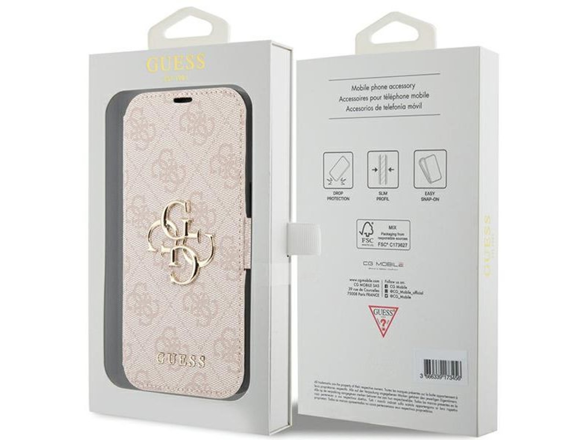 Capa Guess 4G com logo metálico para iPhone 15/14/13 - rosa