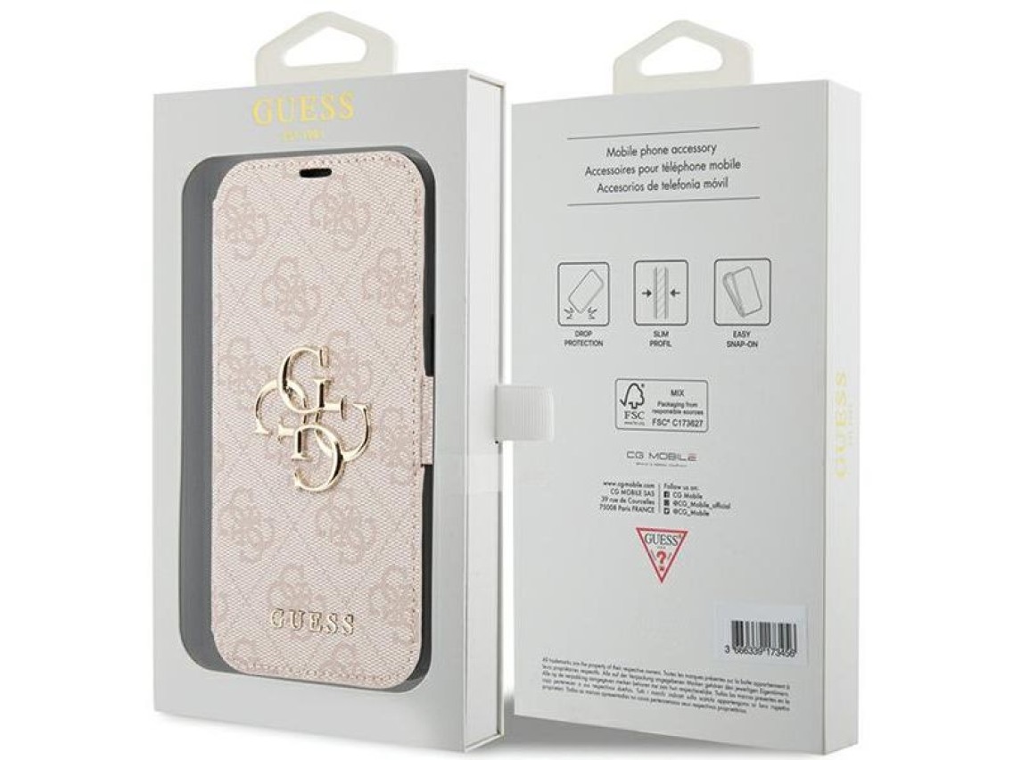 Capa Guess 4G com logo metálico para iPhone 15/14/13 - rosa