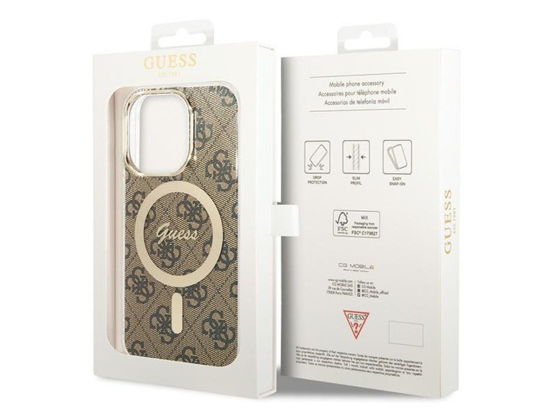 Funda Guess IML 4G MagSafe para iPhone 15 Pro - marrón
