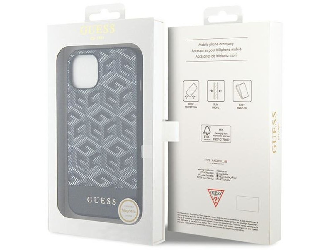 Funda Guess GCube Stripes MagSafe para iPhone 15 / 14 / 13 - negra