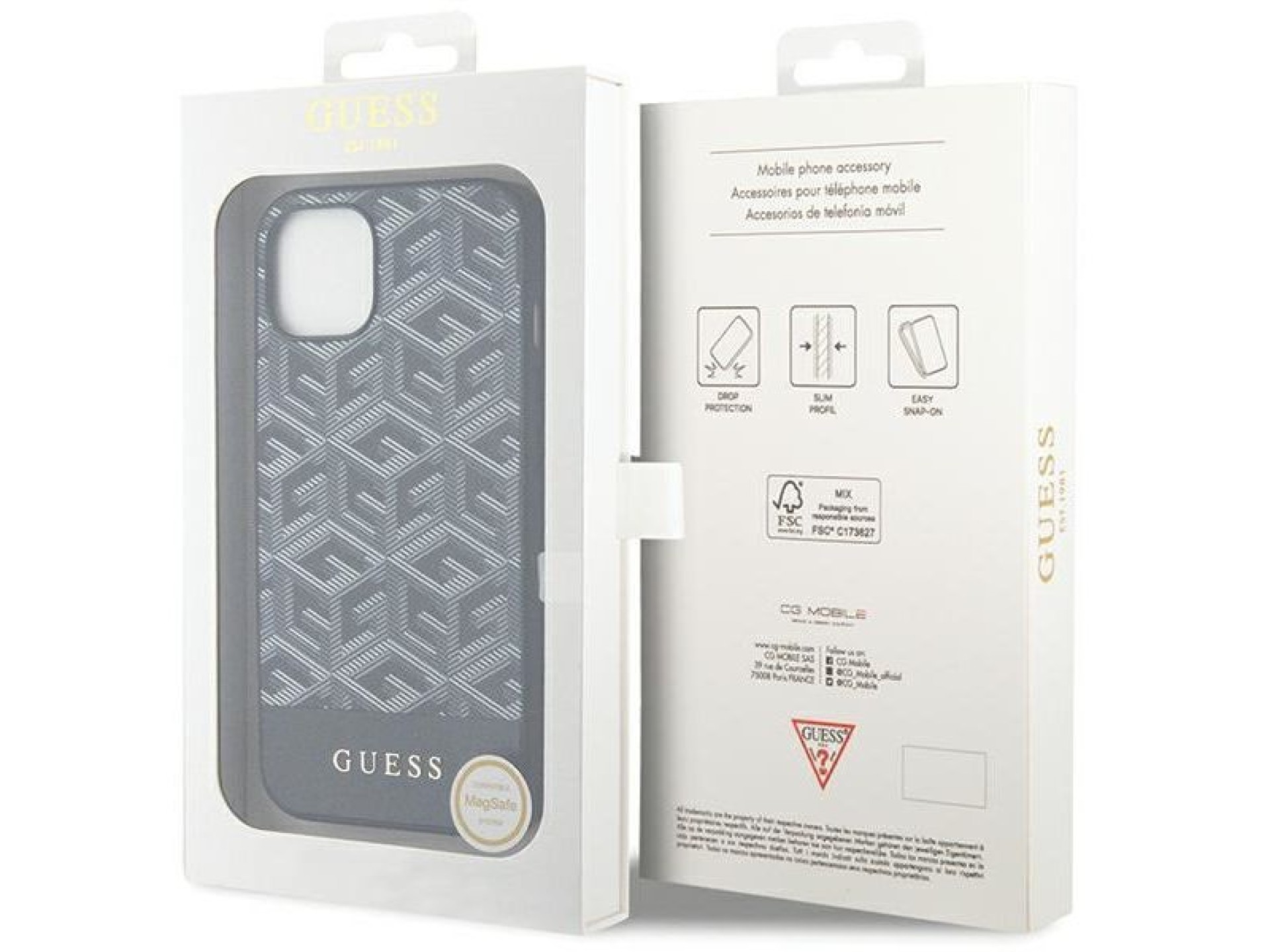 Funda Guess GCube Stripes MagSafe para iPhone 15 / 14 / 13 - negra