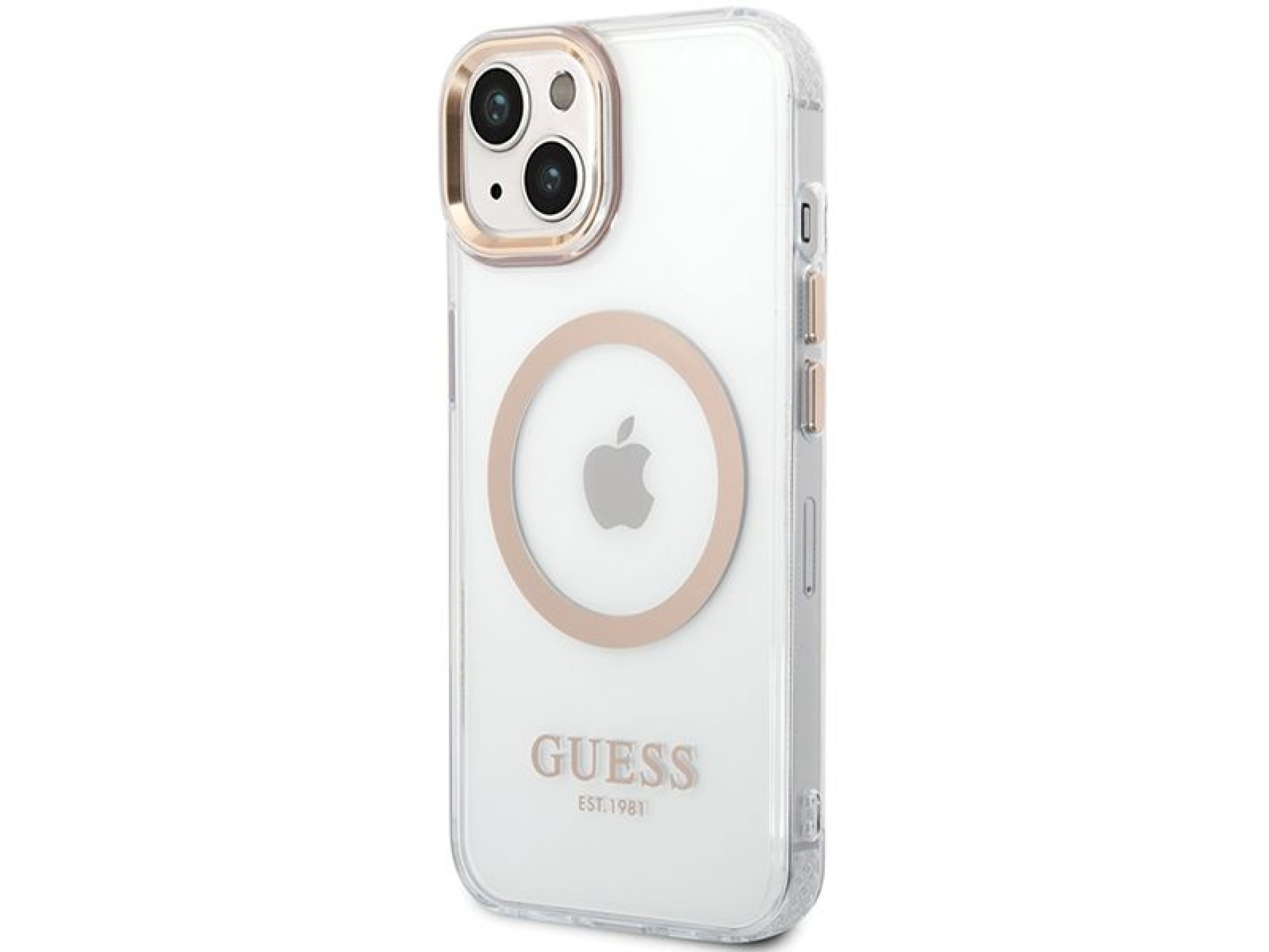 Capa Guess Metal Outline MagSafe para iPhone 15 Plus / 14 Plus - Dourada