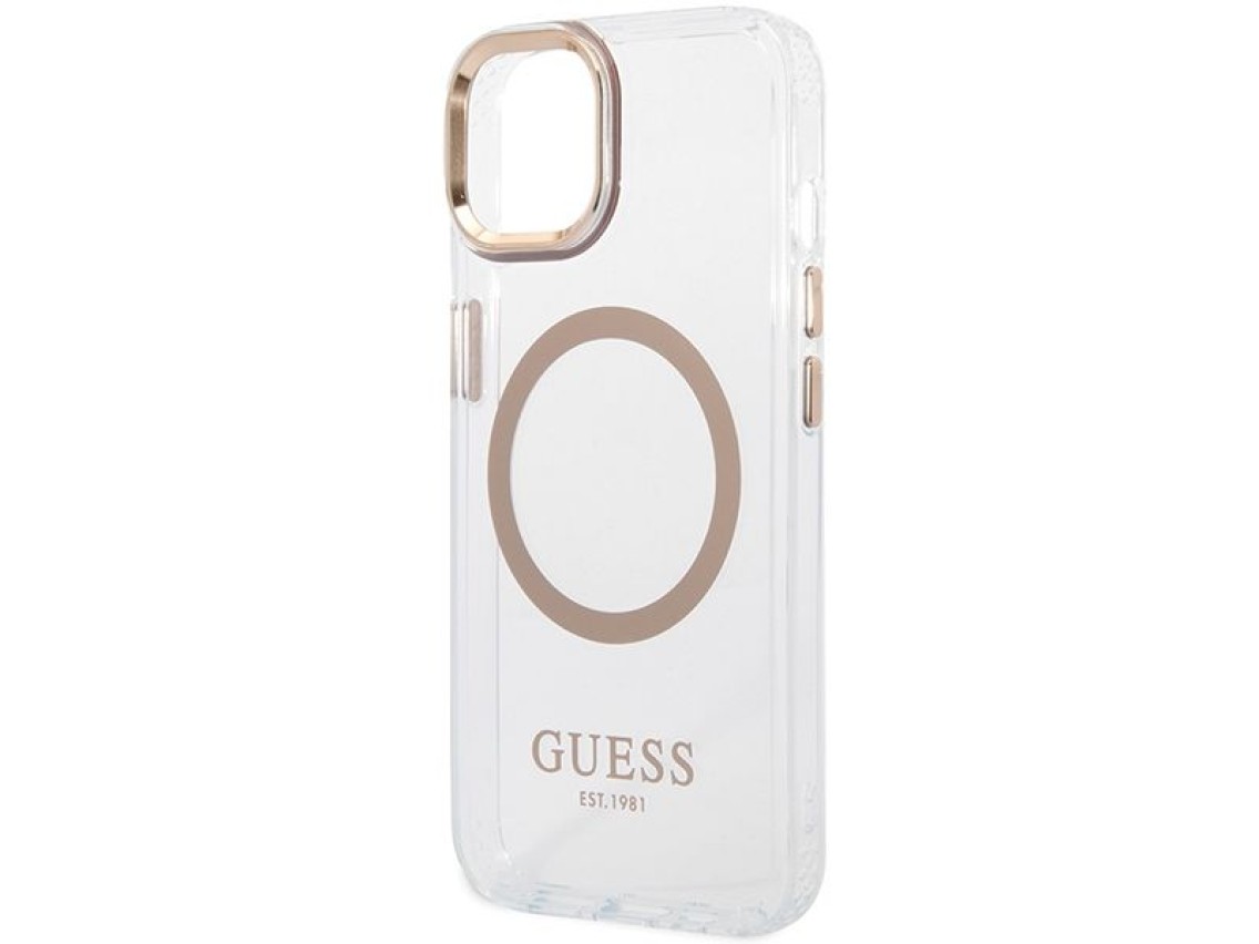 Capa Guess Metal Outline MagSafe para iPhone 15 Plus / 14 Plus - Dourada