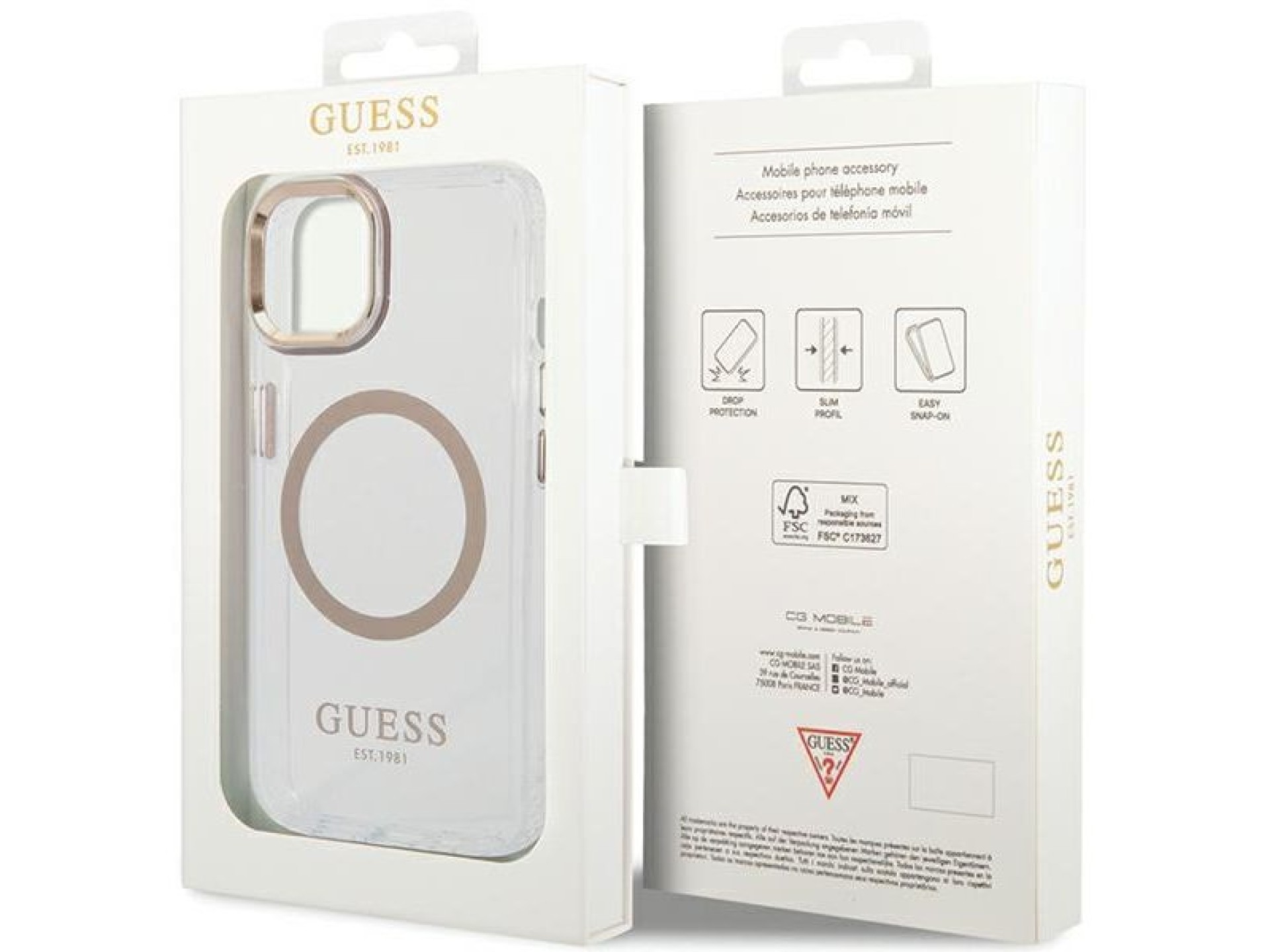 Capa Guess Metal Outline MagSafe para iPhone 15 Plus / 14 Plus - Dourada