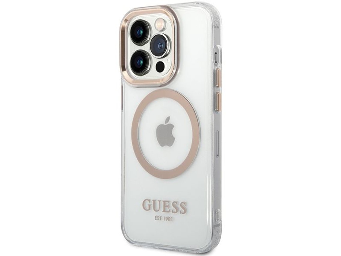 Guess Metal Outline Magsafe iPhone 15 Pro Max Case - Gold