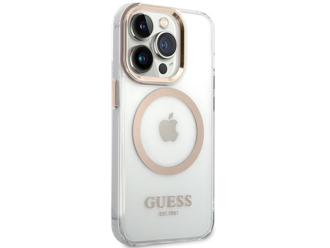 Guess Metal Outline Magsafe iPhone 15 Pro Max Case - Gold