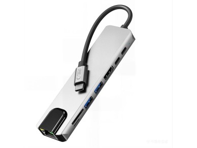 Hub USB Tech-Protect HB09 8 em 1: Tipo-C + USB-A 3.0 + USB-C 3.0 + HDMI 4K 60Hz + SD/TF + PD100W + R
