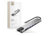 Hub USB Tech-Protect HB09 8 em 1: Tipo-C + USB-A 3.0 + USB-C 3.0 + HDMI 4K 60Hz + SD/TF + PD100W + R