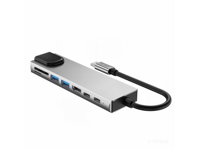 Hub USB Tech-Protect HB09 8 em 1: Tipo-C + USB-A 3.0 + USB-C 3.0 + HDMI 4K 60Hz + SD/TF + PD100W + R
