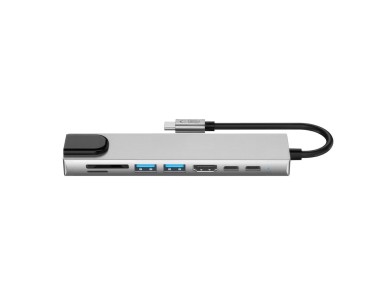 Hub USB Tech-Protect HB09 8 em 1: Tipo-C + USB-A 3.0 + USB-C 3.0 + HDMI 4K 60Hz + SD/TF + PD100W + R