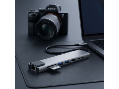 Hub USB Tech-Protect HB09 8 em 1: Tipo-C + USB-A 3.0 + USB-C 3.0 + HDMI 4K 60Hz + SD/TF + PD100W + R