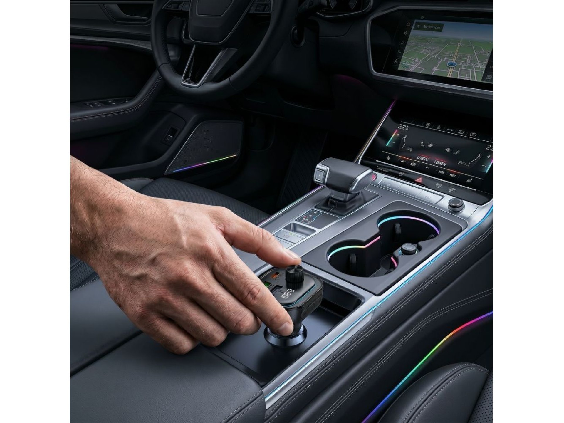 Cargador de coche Tech-Protect CC07 de 3 puertos PD de 54 W + transmisor FM Bluetooth - Negro