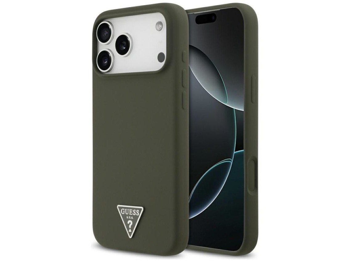 Capa MagSafe de silicone com logo triangular da Guess para iPhone 17 Pro Max - Verde