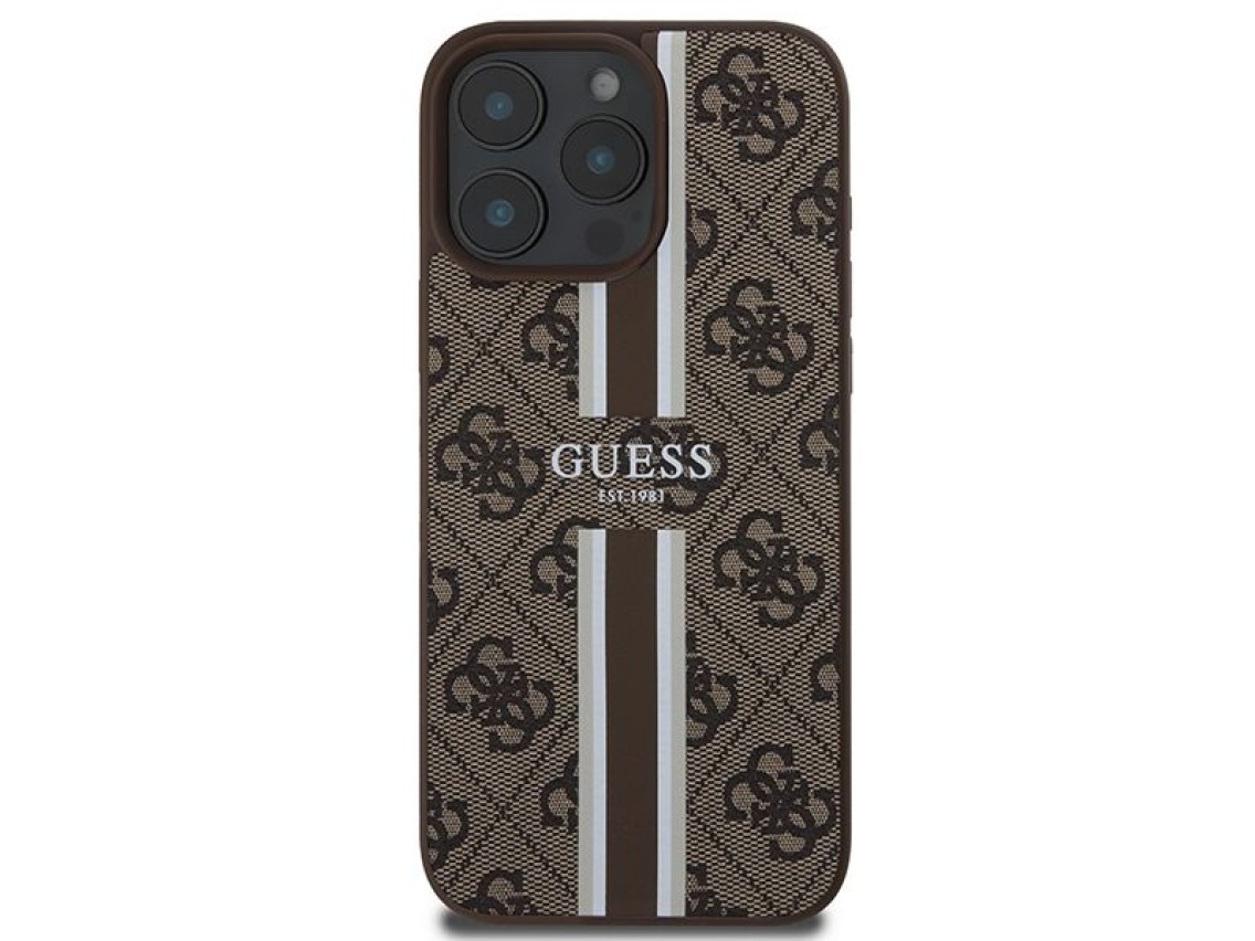 Capa Guess 4G com estampa de listras e MagSafe para iPhone 16 Pro Max - Marrom