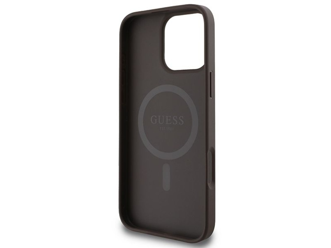 Capa Guess 4G com estampa de listras e MagSafe para iPhone 16 Pro Max - Marrom