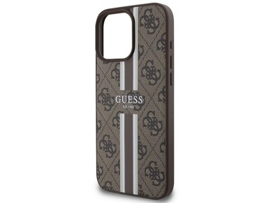 Capa Guess 4G com estampa de listras e MagSafe para iPhone 16 Pro Max - Marrom