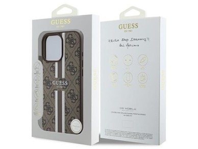 Capa Guess 4G com estampa de listras e MagSafe para iPhone 16 Pro Max - Marrom