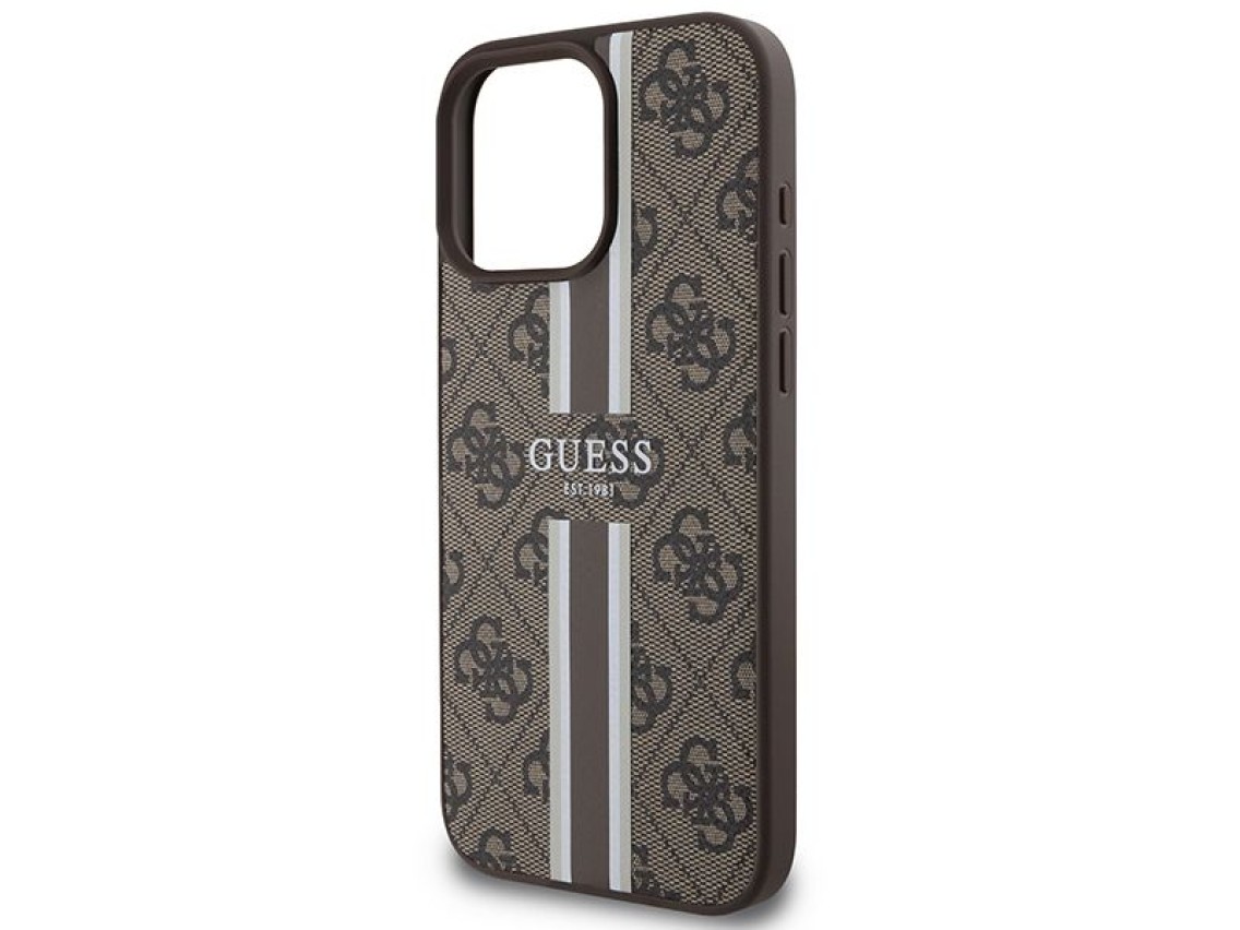 Capa Guess 4G com estampa de listras e MagSafe para iPhone 16 Pro Max - Marrom