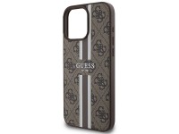 Capa Guess 4G com estampa de listras e MagSafe para iPhone 16 Pro Max - Marrom