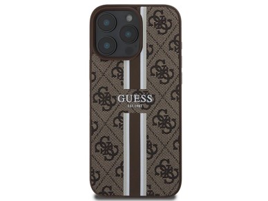 Capa Guess 4G com estampa de listras e MagSafe para iPhone 16 Pro Max - Marrom