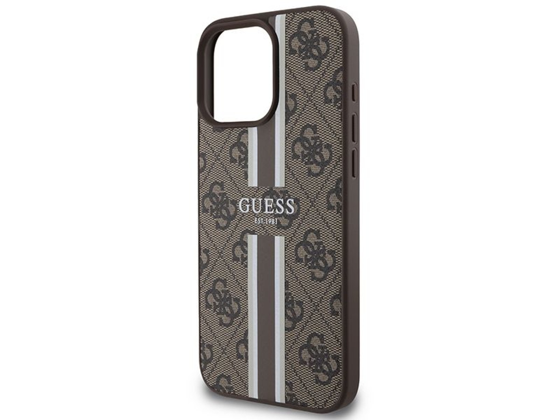Capa Guess 4G com estampa de listras e MagSafe para iPhone 16 Pro Max - Marrom