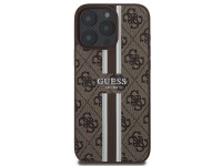 Capa Guess 4G com estampa de listras e MagSafe para iPhone 16 Pro Max - Marrom