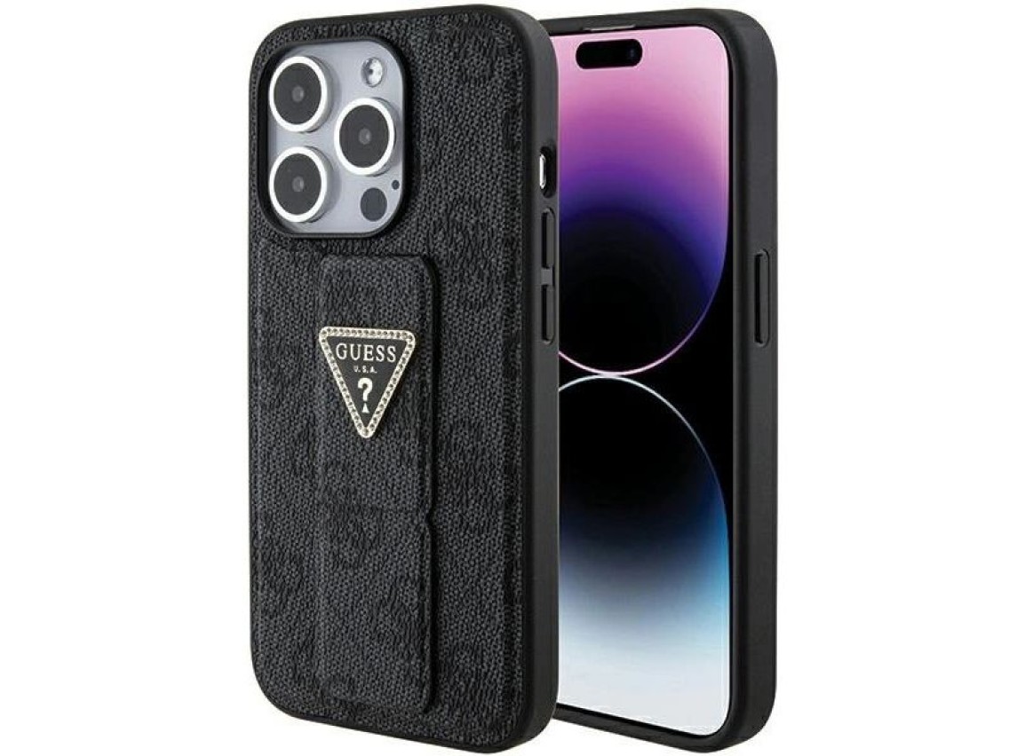 Capa Guess Grip Stand 4G Triangle Strass para iPhone 15 Pro Max - preta