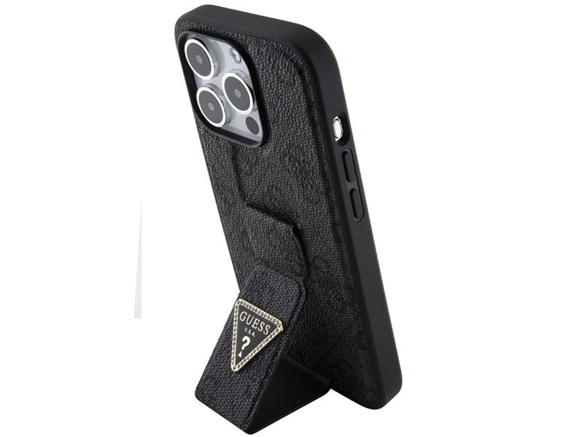 Capa Guess Grip Stand 4G Triangle Strass para iPhone 15 Pro Max - preta