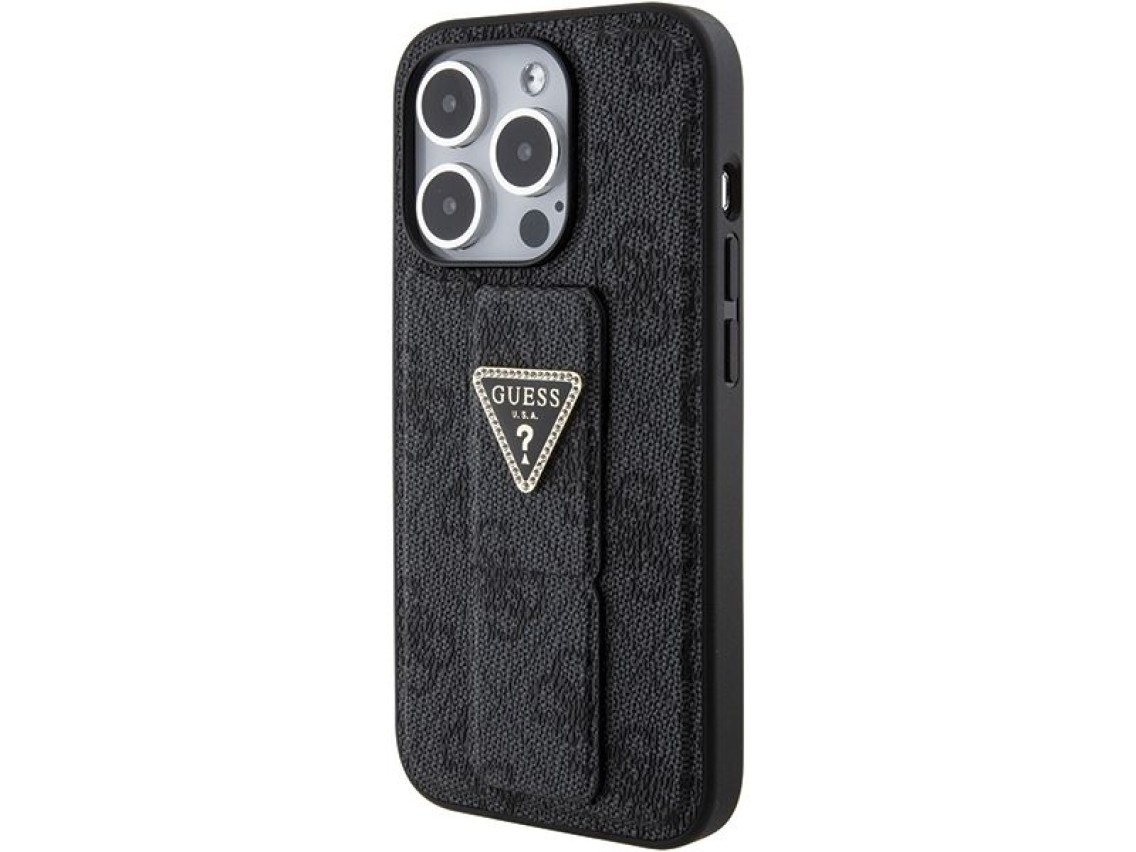 Capa Guess Grip Stand 4G Triangle Strass para iPhone 15 Pro Max - preta