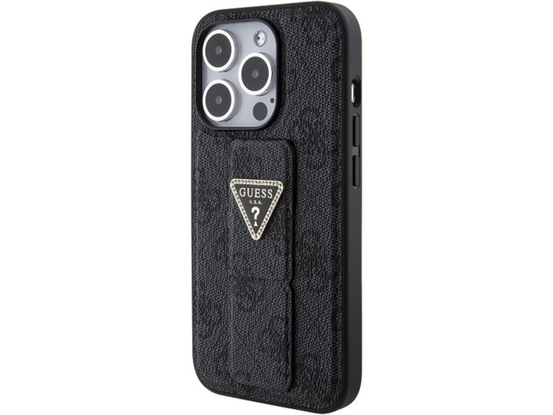 Capa Guess Grip Stand 4G Triangle Strass para iPhone 15 Pro Max - preta