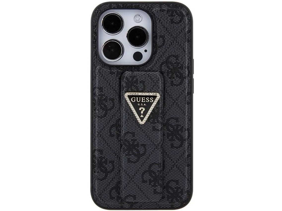 Capa Guess Grip Stand 4G Triangle Strass para iPhone 15 Pro Max - preta