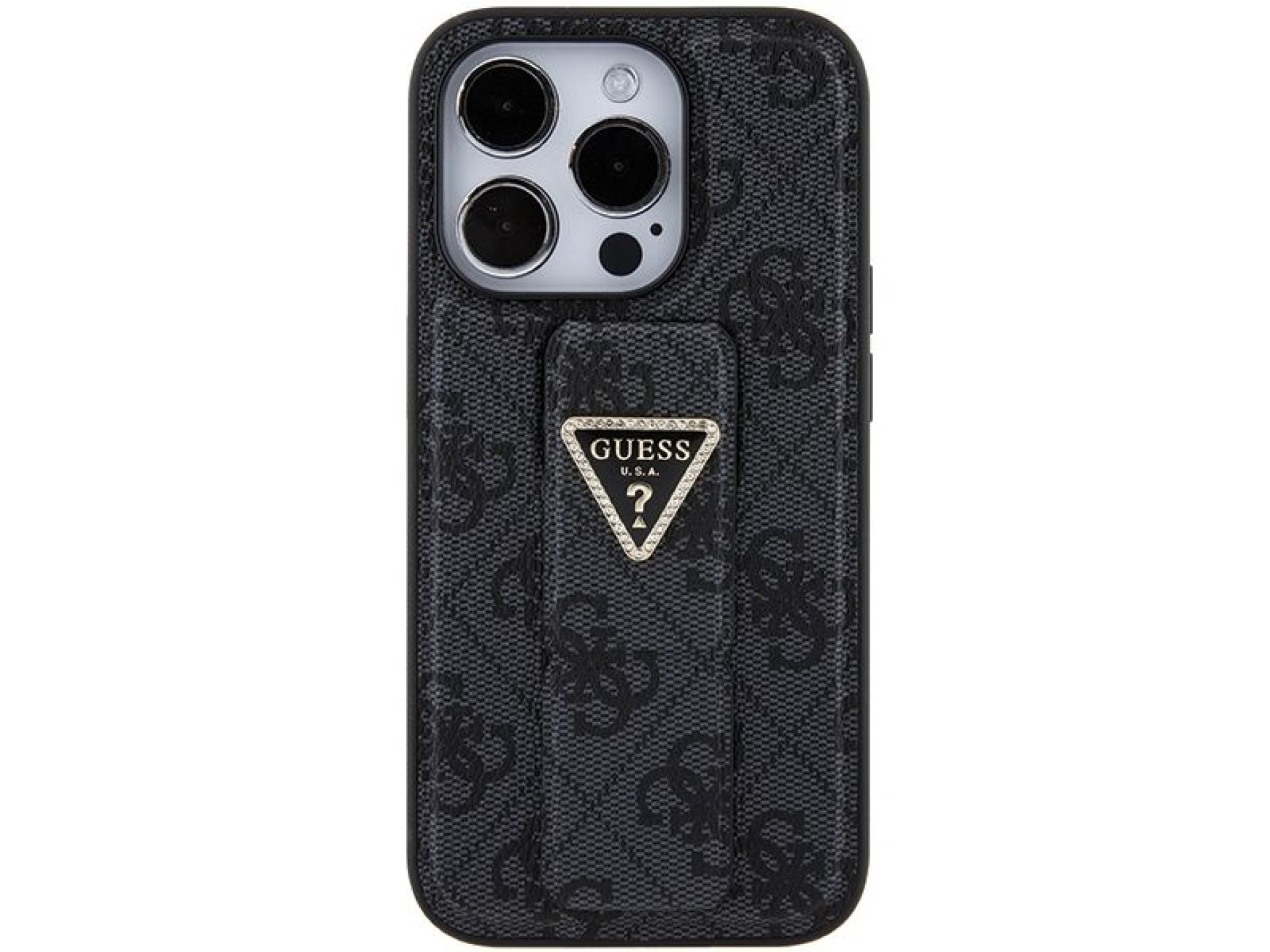Capa Guess Grip Stand 4G Triangle Strass para iPhone 15 Pro Max - preta