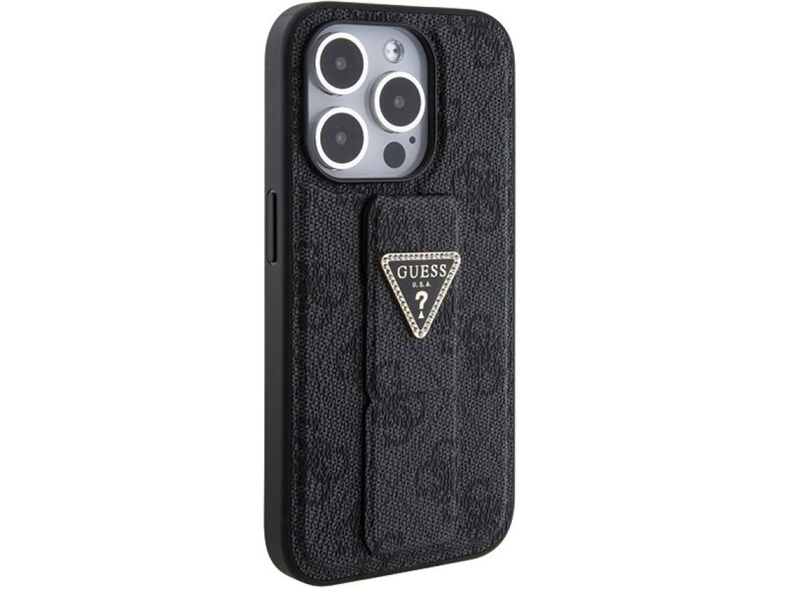 Capa Guess Grip Stand 4G Triangle Strass para iPhone 15 Pro Max - preta