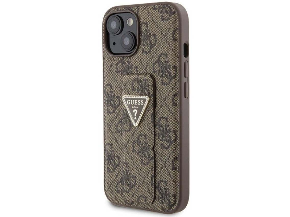Guess Grip Stand 4G Triangle Strass case for iPhone 15 - brown