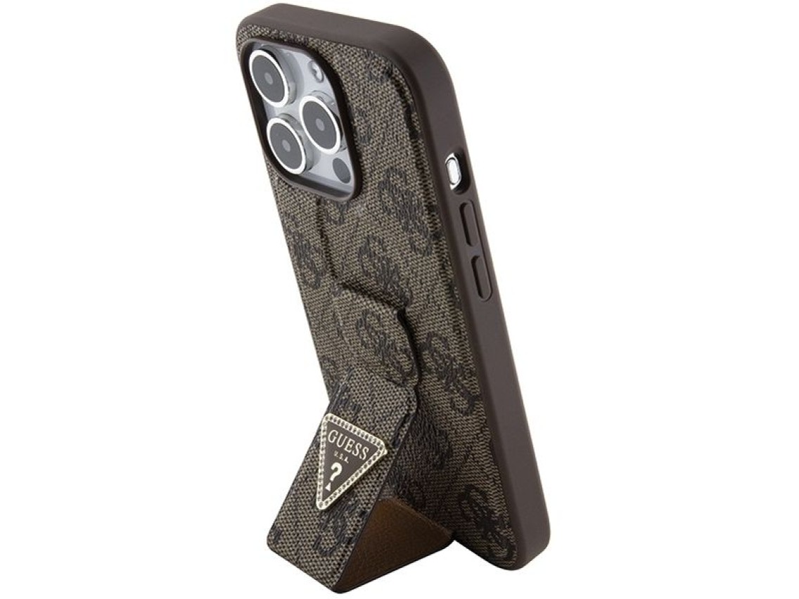 Guess Grip Stand 4G Triangle Strass case for iPhone 15 Pro - brown