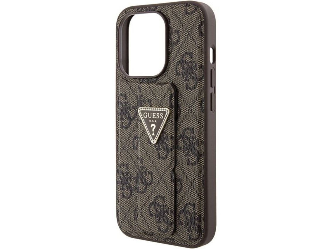 Guess Grip Stand 4G Triangle Strass case for iPhone 15 Pro - brown
