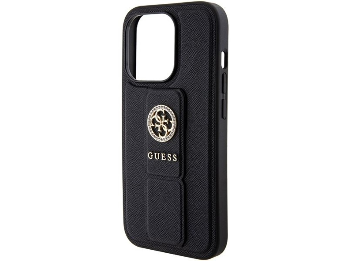 Guess Grip Stand 4G Saffiano Strass case for iPhone 15 Pro Max - black