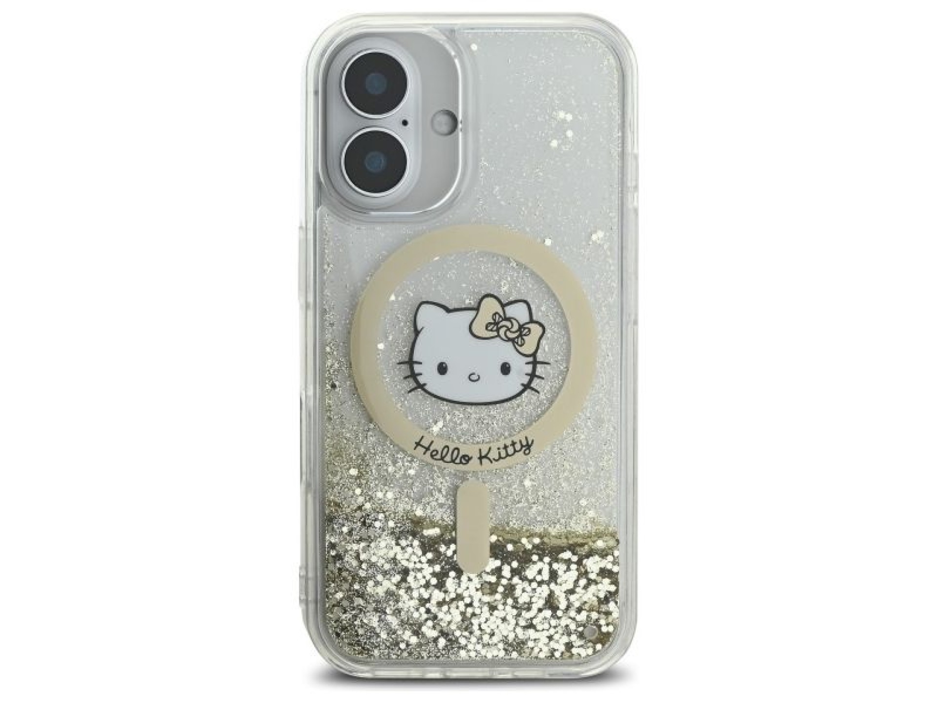 Capa MagSafe Hello Kitty Liquid Glitter Fever para iPhone 16 - Dourada