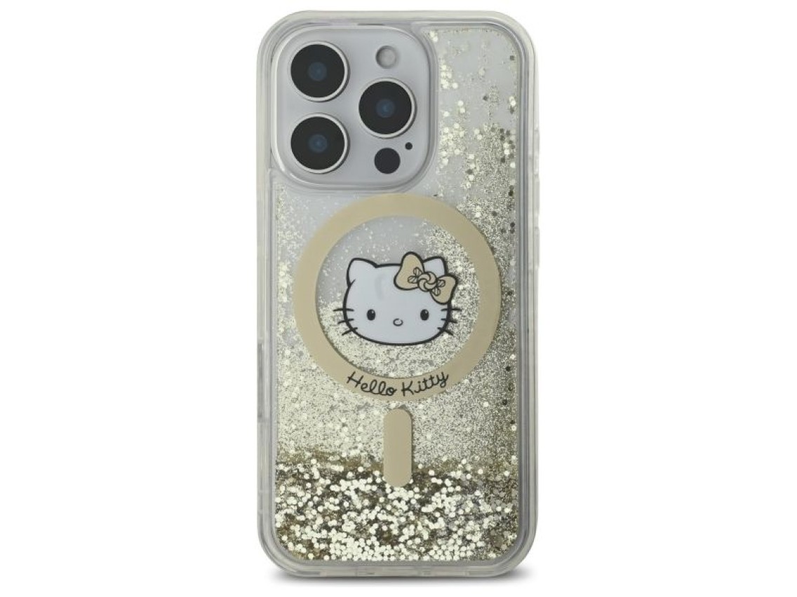 Capa MagSafe Hello Kitty Liquid Glitter Fever para iPhone 16 Pro - Dourada