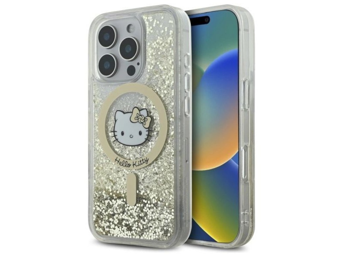 Capa MagSafe Hello Kitty Liquid Glitter Fever para iPhone 16 Pro - Dourada