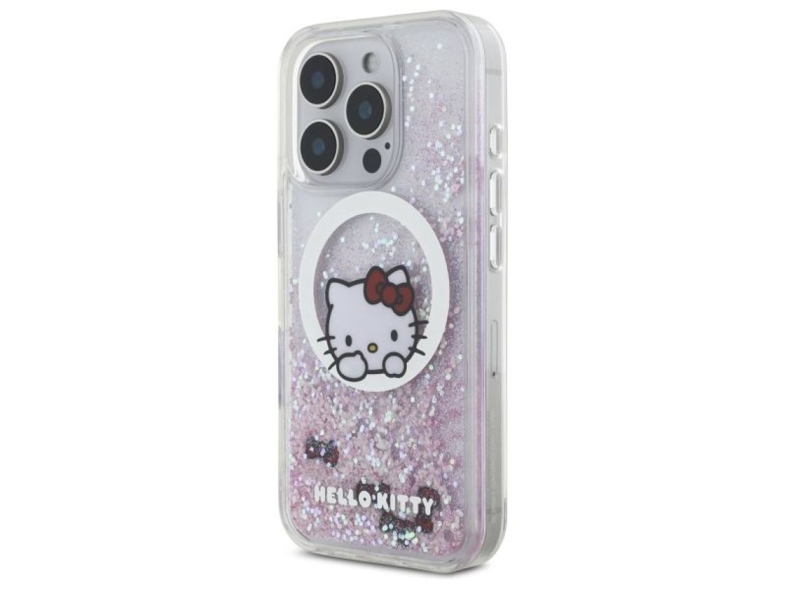 Capa MagSafe para iPhone 16 Pro com estampa Hello Kitty Liquid Glitter Sweet Kitty Bows - Branca