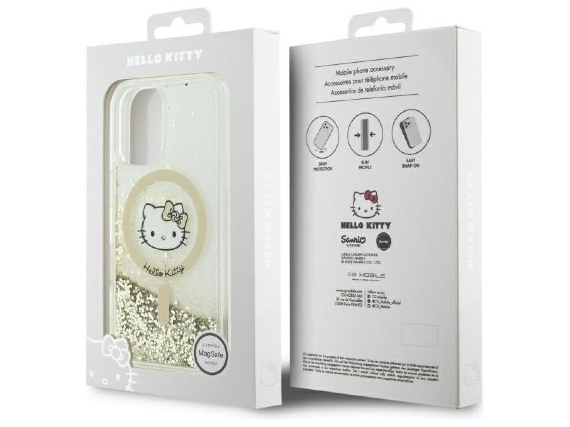 Capa MagSafe Hello Kitty Liquid Glitter Fever para iPhone 16 - Dourada