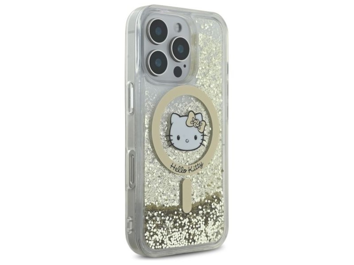 Capa MagSafe Hello Kitty Liquid Glitter Fever para iPhone 16 Pro - Dourada