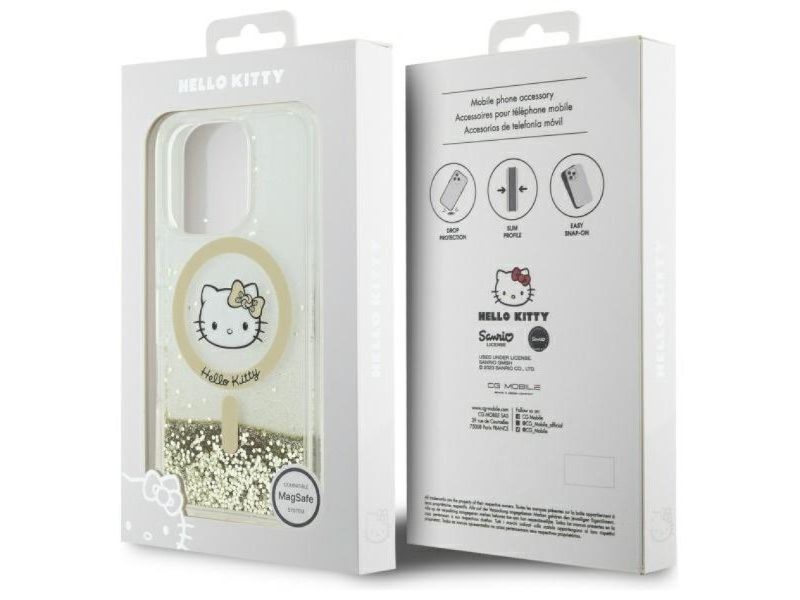 Capa MagSafe Hello Kitty Liquid Glitter Fever para iPhone 16 Pro - Dourada