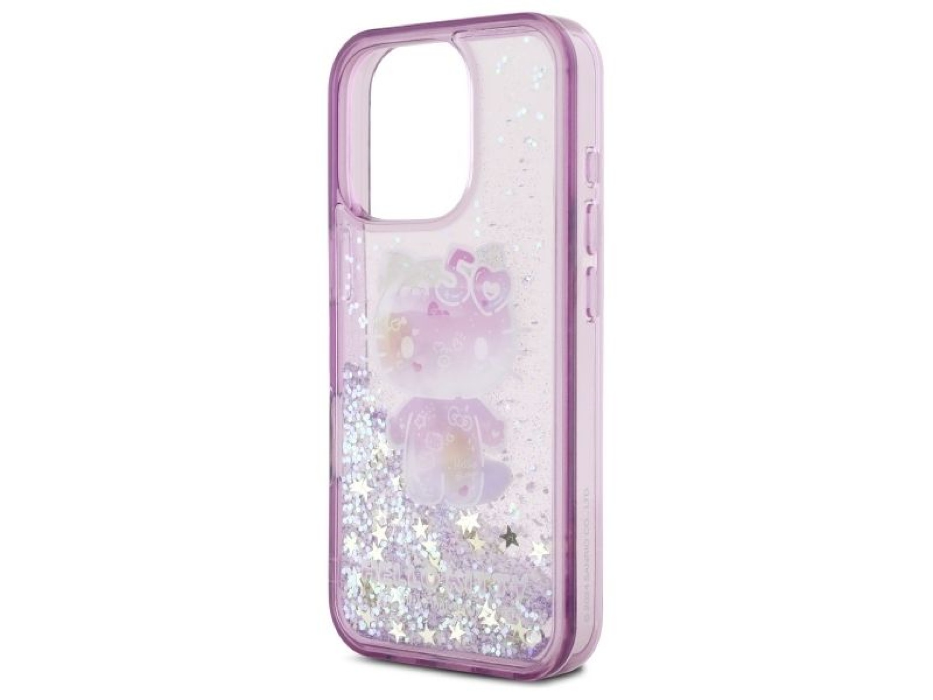 Funda para iPhone 16 Pro Max Hello Kitty Liquid Glitter para la fiesta del 50 aniversario - Morada