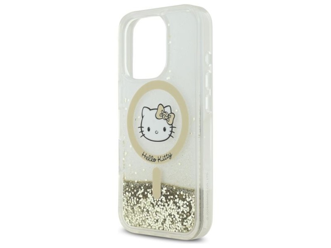 Capa MagSafe Hello Kitty Liquid Glitter Fever para iPhone 16 Pro - Dourada