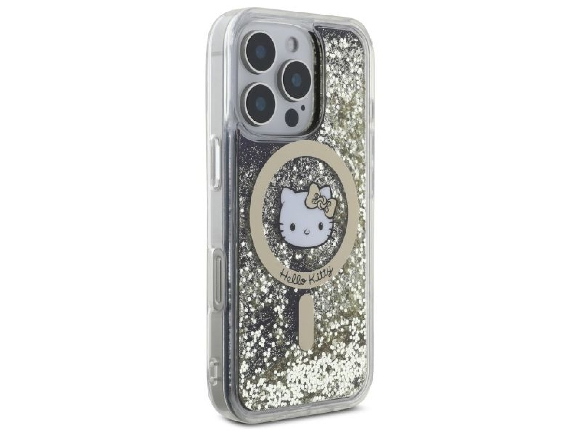 Capa MagSafe Hello Kitty Liquid Glitter Fever para iPhone 16 Pro Max - Dourada