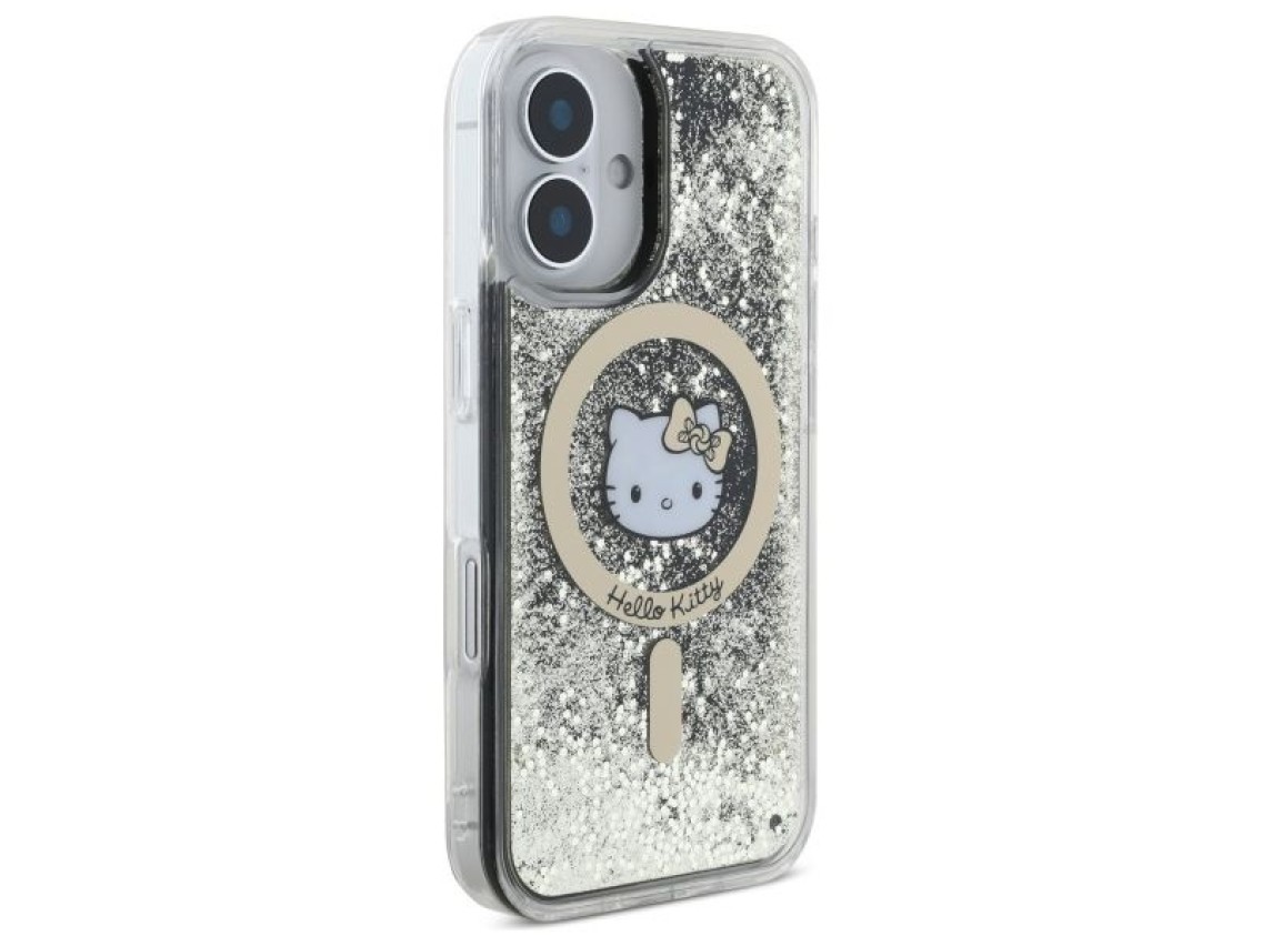 Capa MagSafe Hello Kitty Liquid Glitter Fever para iPhone 16 - Dourada